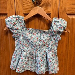 Janie and Jack Blue Floral Puff Sleeve Top
